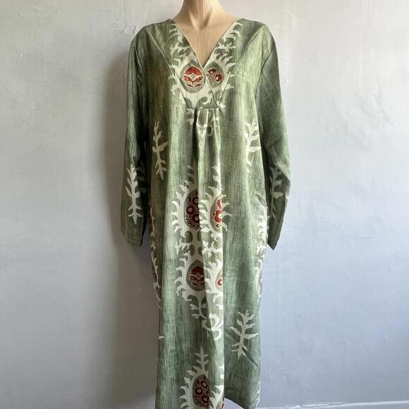 Vintage Dresses & Skirts - Unbranded Women's Size XL 2XL XXL Pale Green Bohemian Maxi Dress Long Sleeve